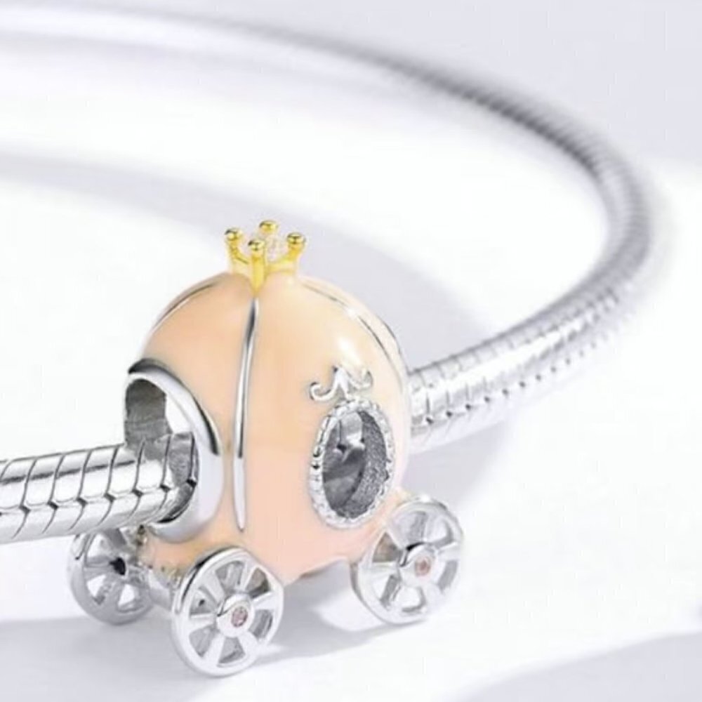 Peach Pink Pumpkin Carriage Charm Sterling Silver